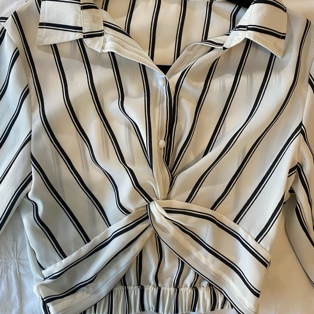 Zaful Black and White Striped Blouse - Size M